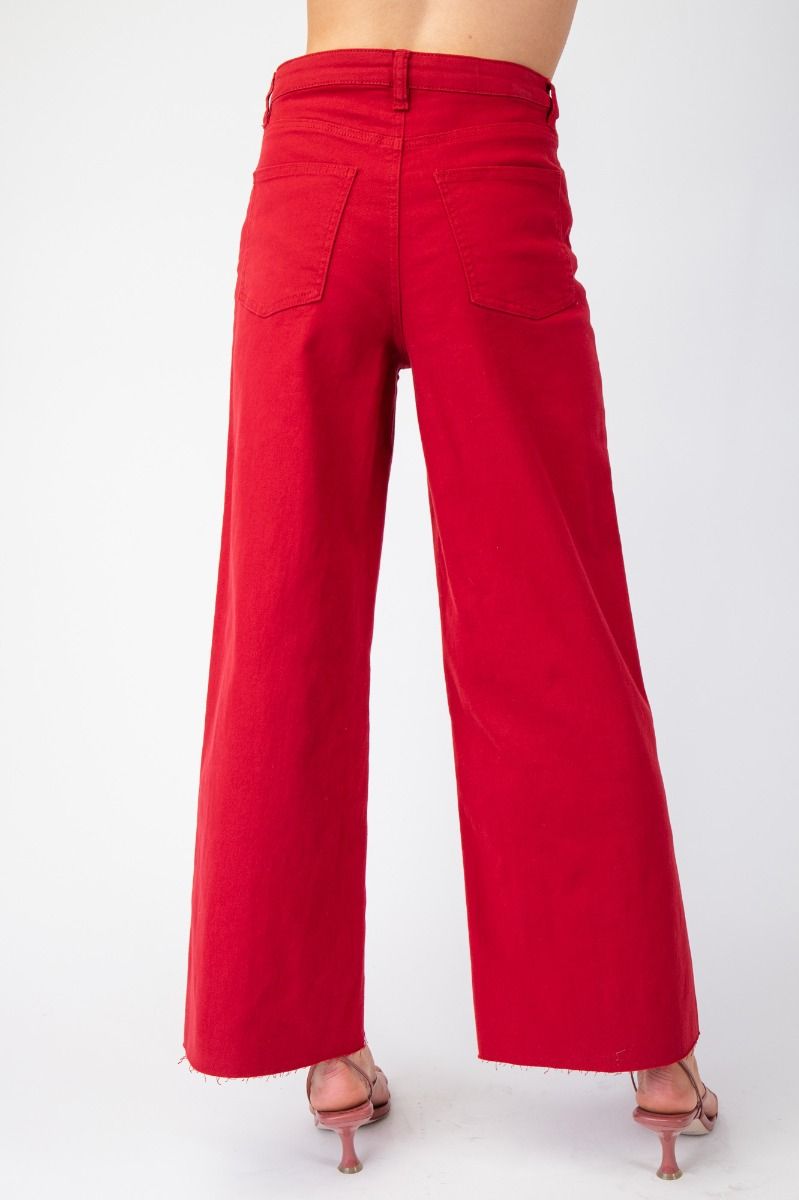 Twill High Waist Wide Leg Pants