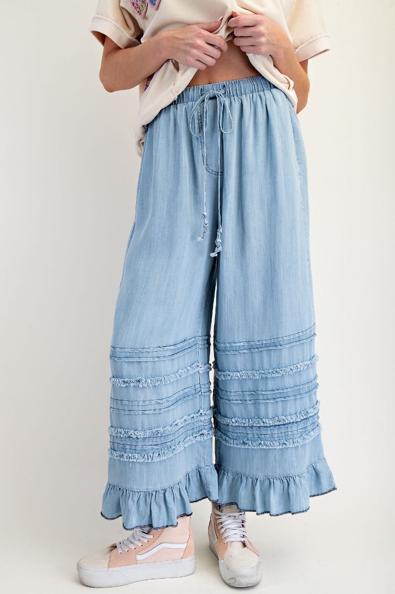 Self-Fray Ruffle Bottom Pants