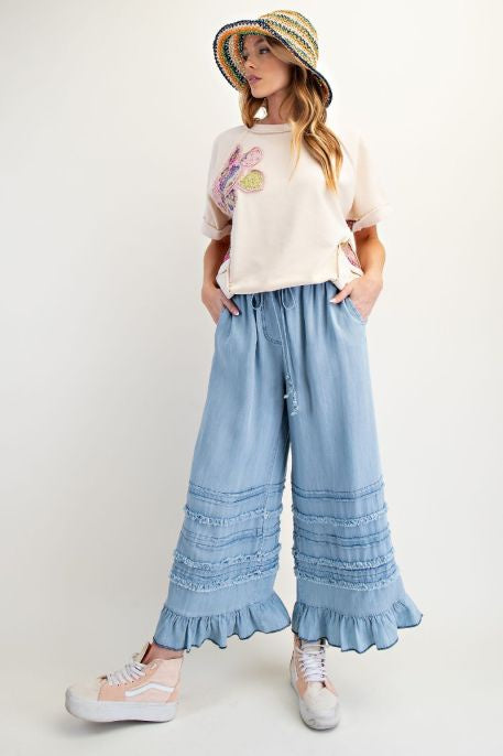 Self-Fray Ruffle Bottom Pants