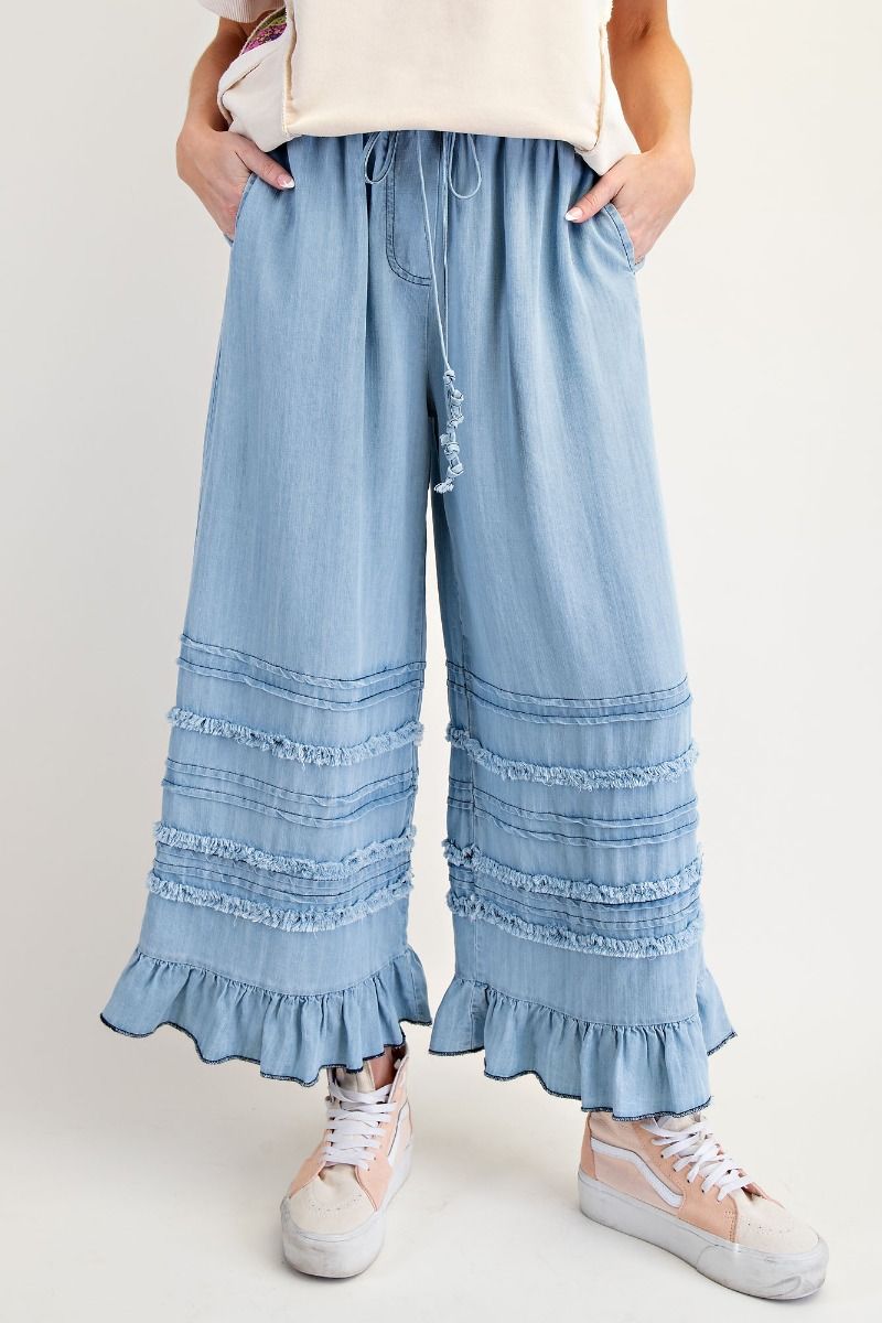 Self-Fray Ruffle Bottom Pants
