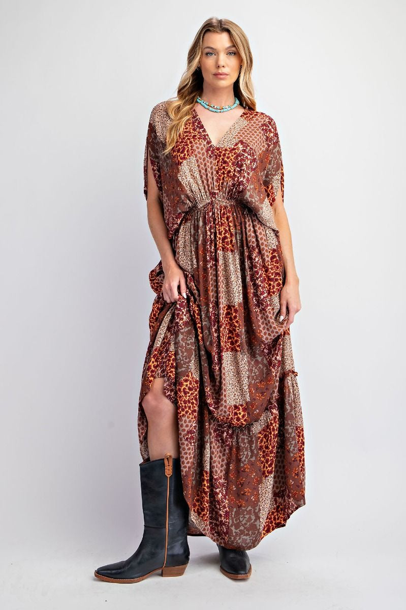 Mocha Dolman Sleeve Patchwork Dress