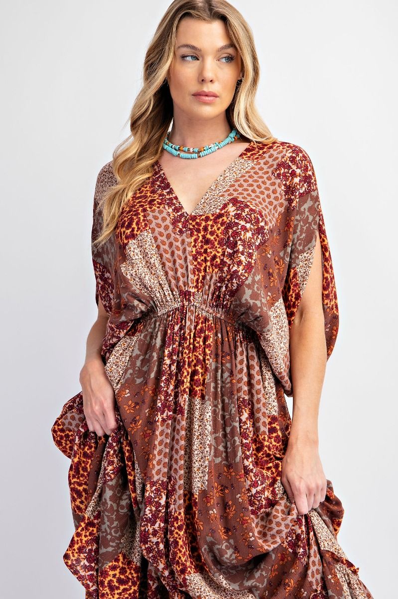 Mocha Dolman Sleeve Patchwork Dress