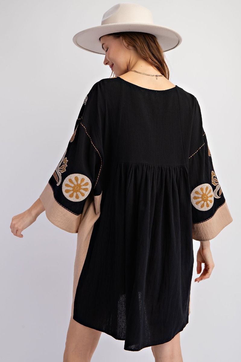 Embroidered Detail Wide Sleeve Dress