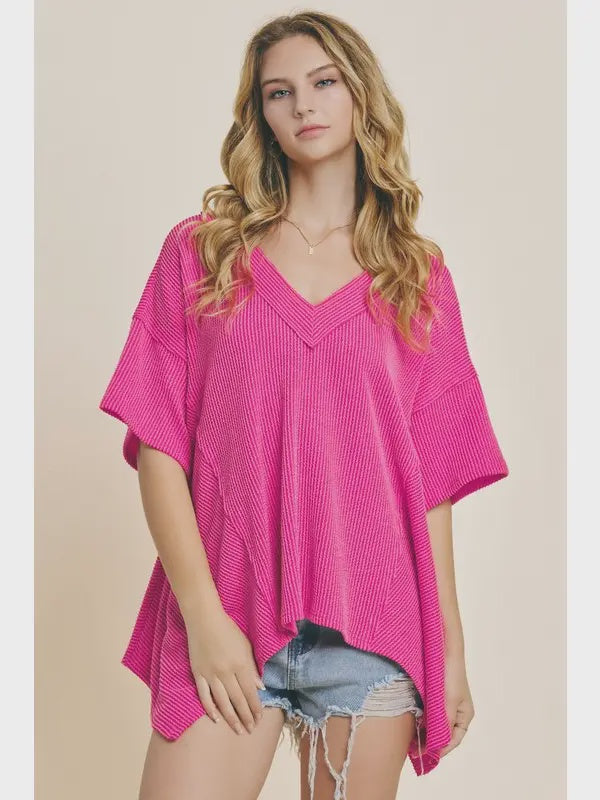 Textured Ribbed Knit v-neck top