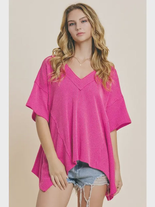 Textured Ribbed Knit v-neck top