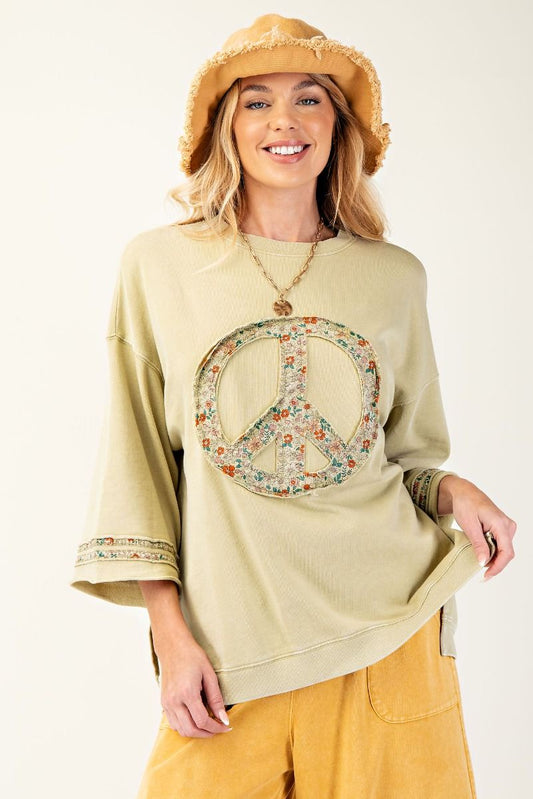 Peace Patch Half Sleeve Sage Top