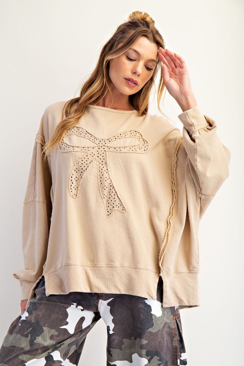 Crochet Bow Patch Sweatshirt