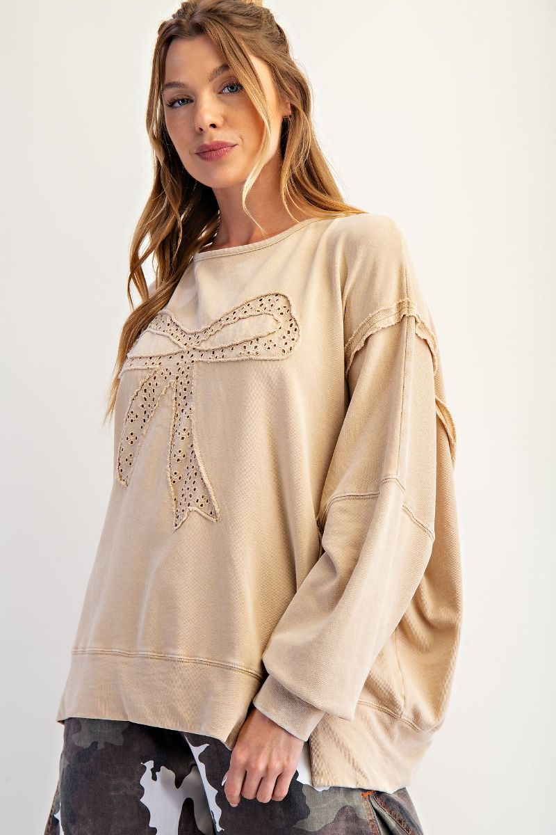 Crochet Bow Patch Sweatshirt