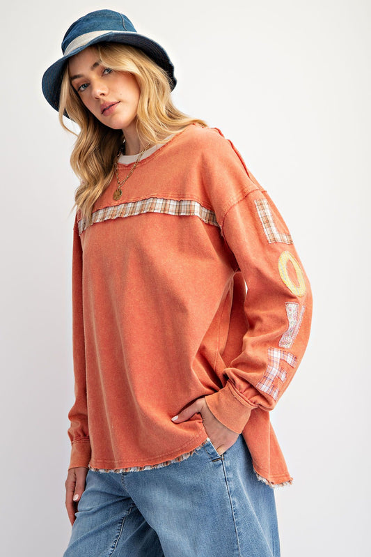 LOVE Patch Detail Long Sleeve Top