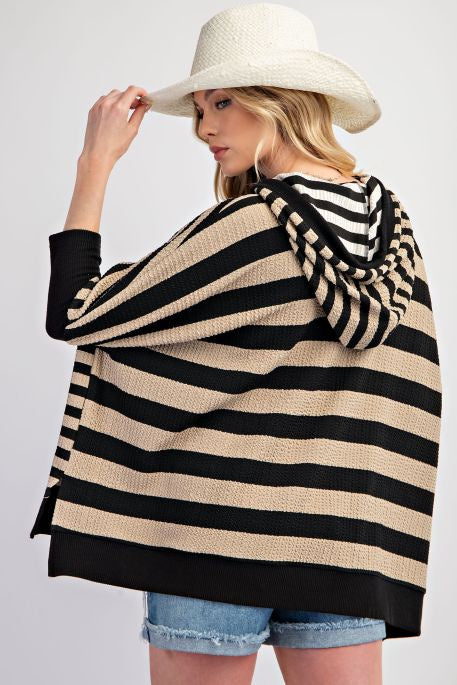 3/4 Sleeve Stripe Oversize Hoodie