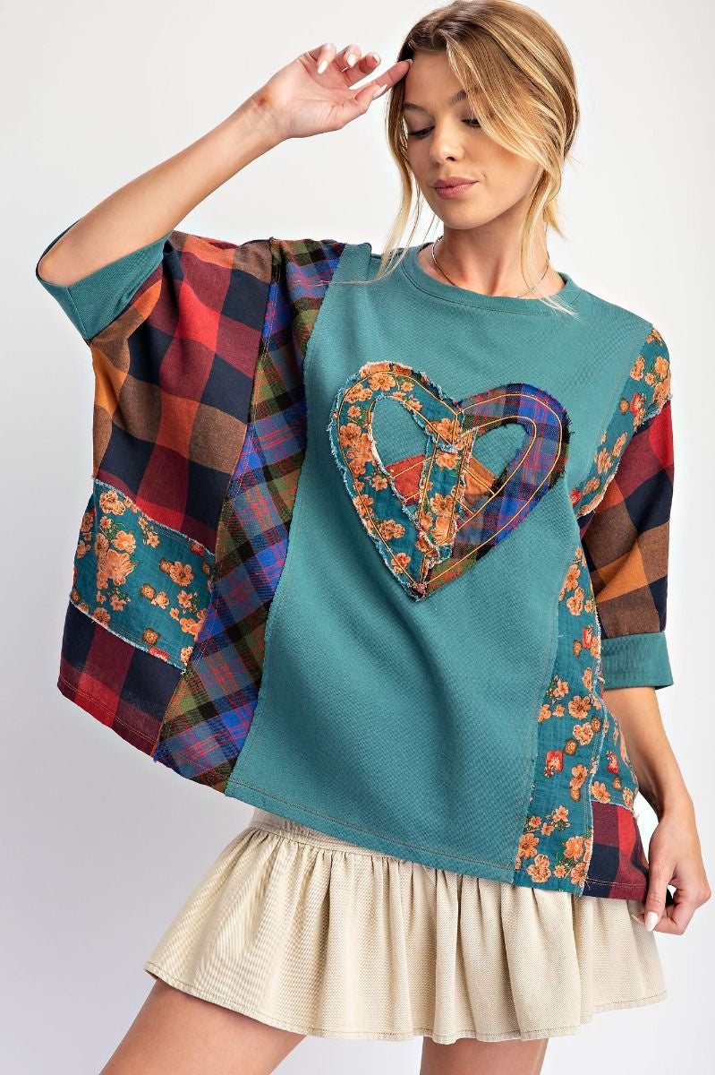 Heart Patchwork Poncho Sleeve Top