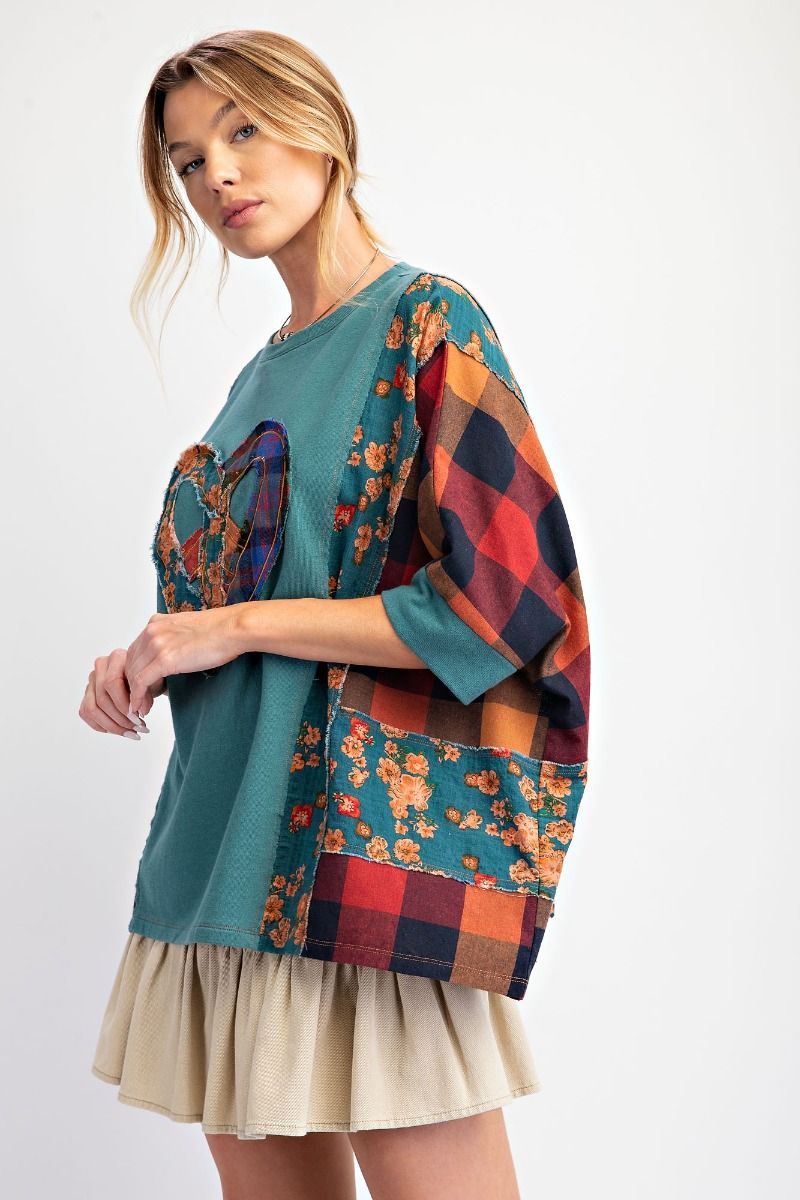 Heart Patchwork Poncho Sleeve Top