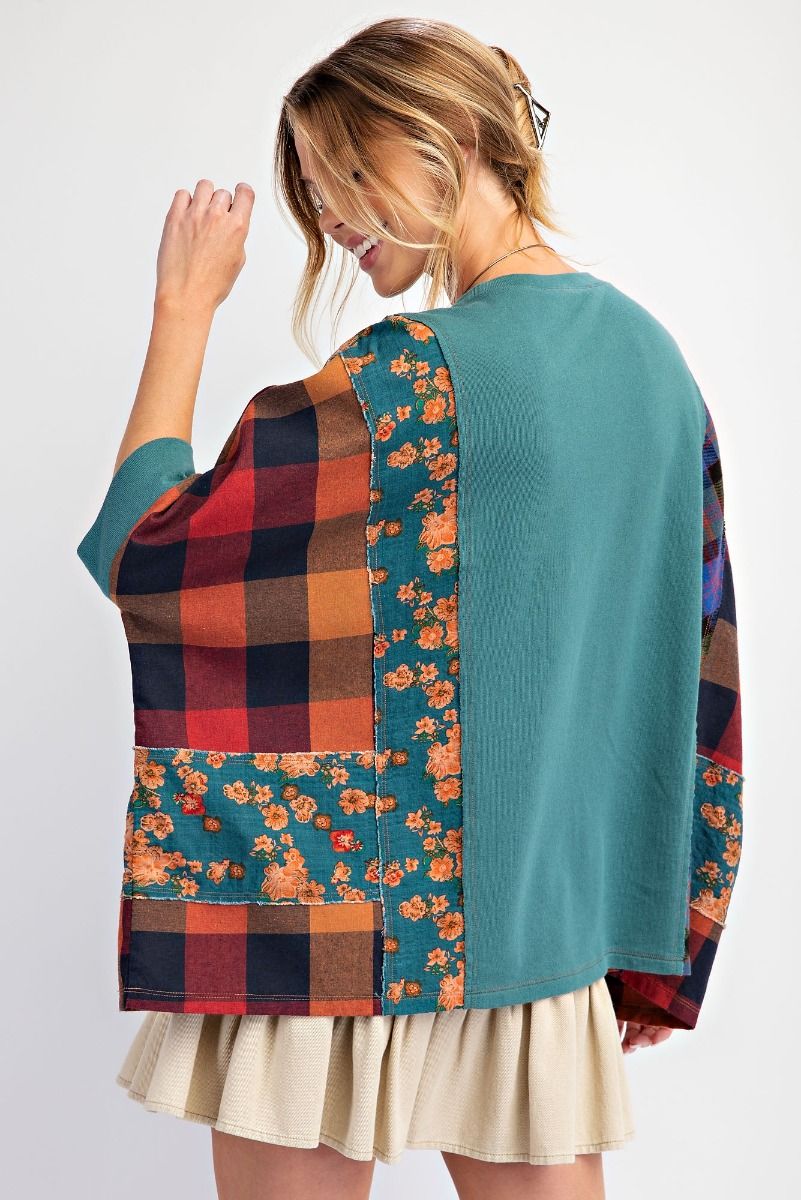 Heart Patchwork Poncho Sleeve Top