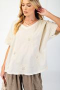 Cream Embroidery Short Sleeve