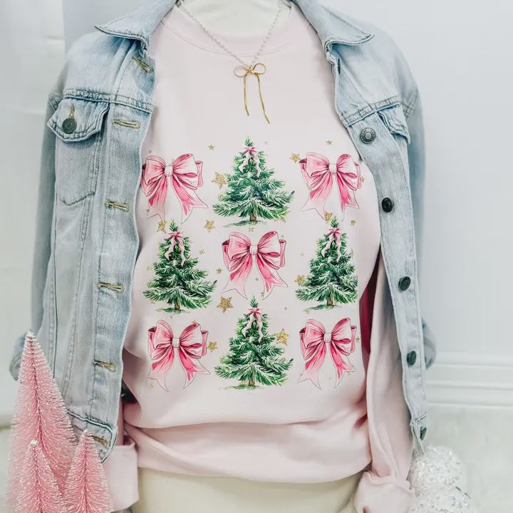 Pink Christmas Tree & Bow Sweatshirt