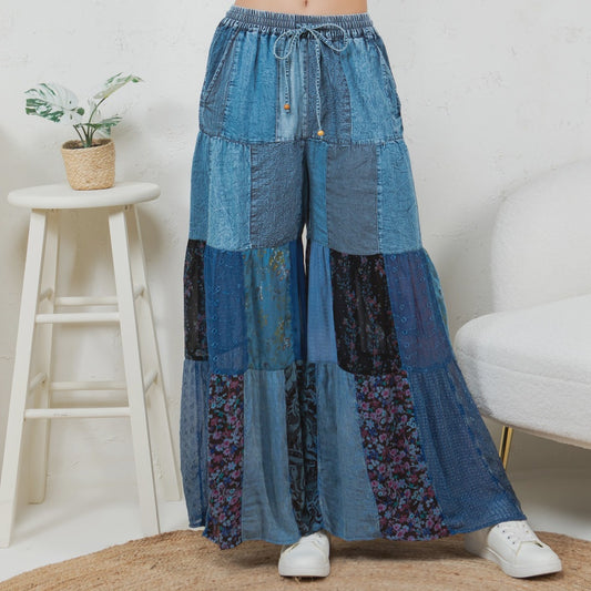 Boho Chic Denim Patchwork Pants