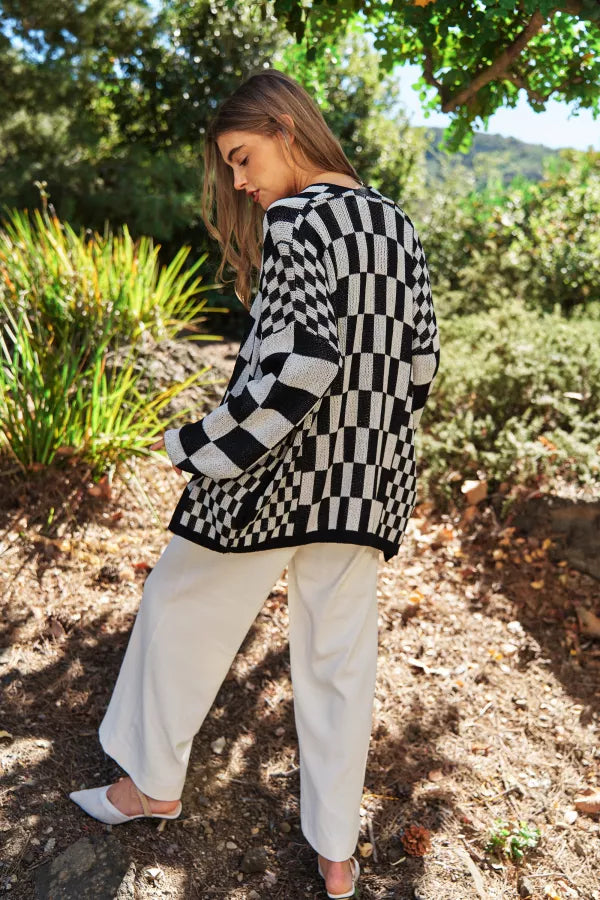 Black and white checkered Cardigan