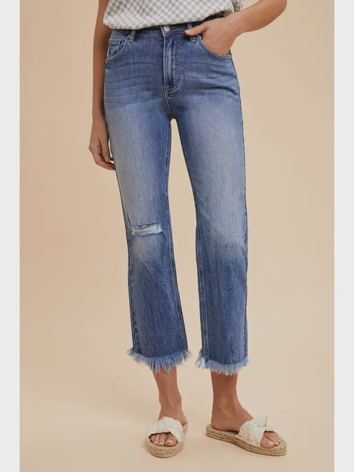 Comfort Stretch Straight Frayed Leg