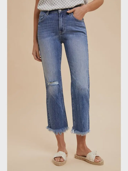 Comfort Stretch Straight Frayed Leg