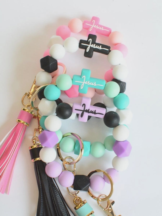 Jesus Silicone Beaded Keychain