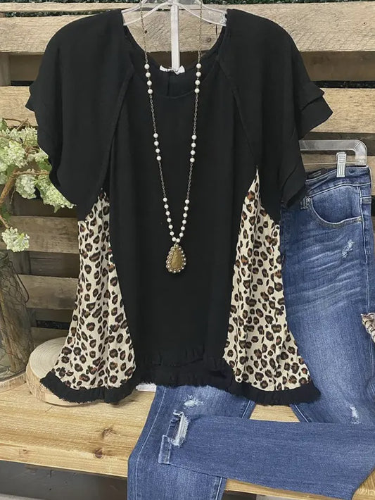 Leopard stitched top