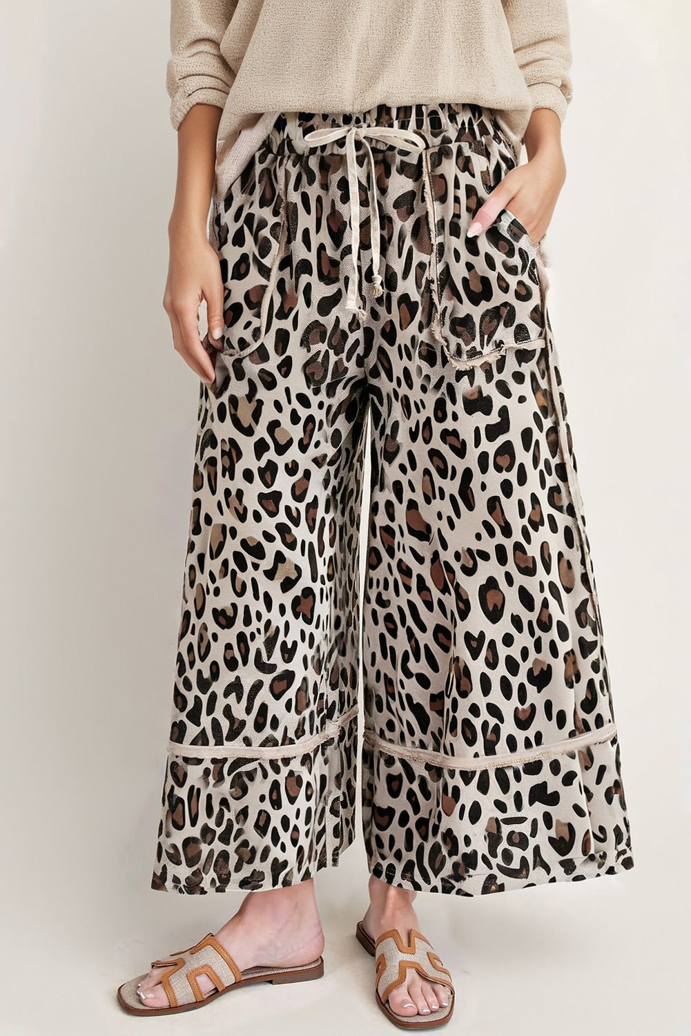 Khaki Leopard Cropped Pant