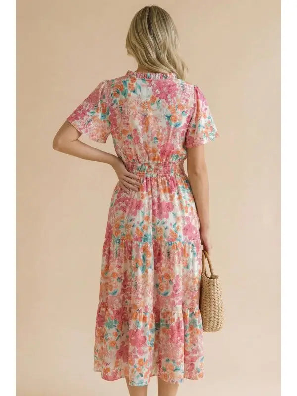 Notch Neck Smocked Waist Maxi