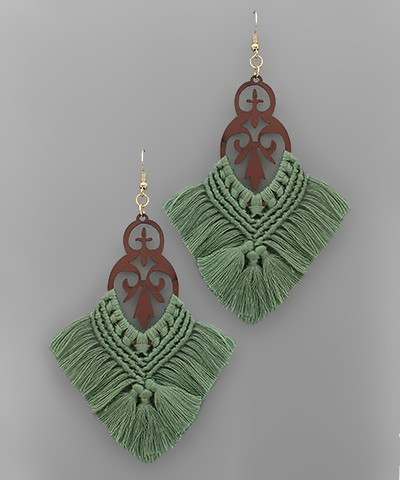 Thread Fringe Wood Earrings