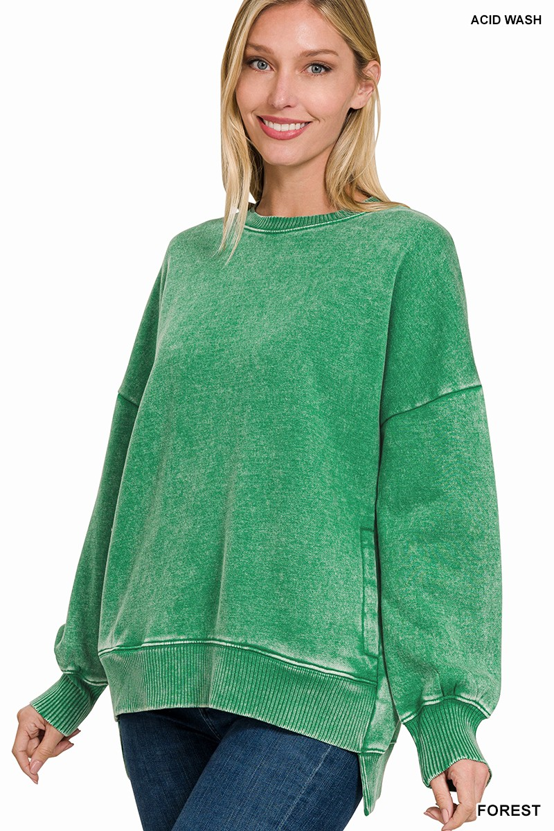 Acid Wash Fleece Hi-Low Pullover