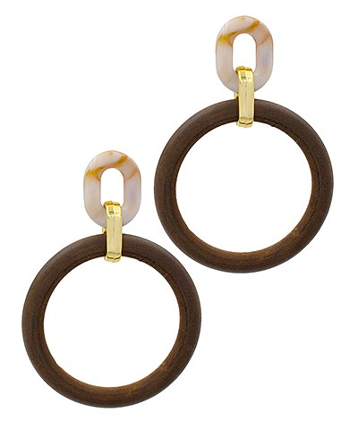 Wood Ring Dangle Earrings