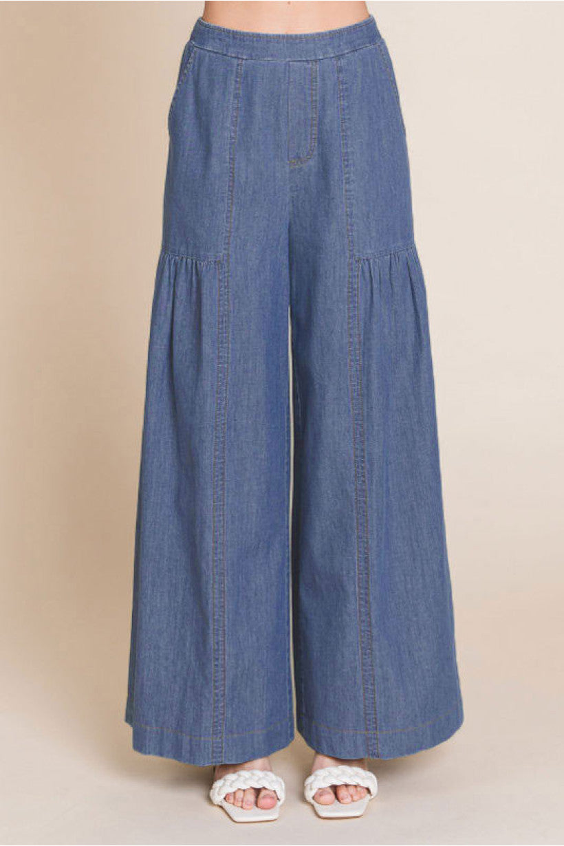 Denim Palazzo Pants w/ Stretch Back Waistline