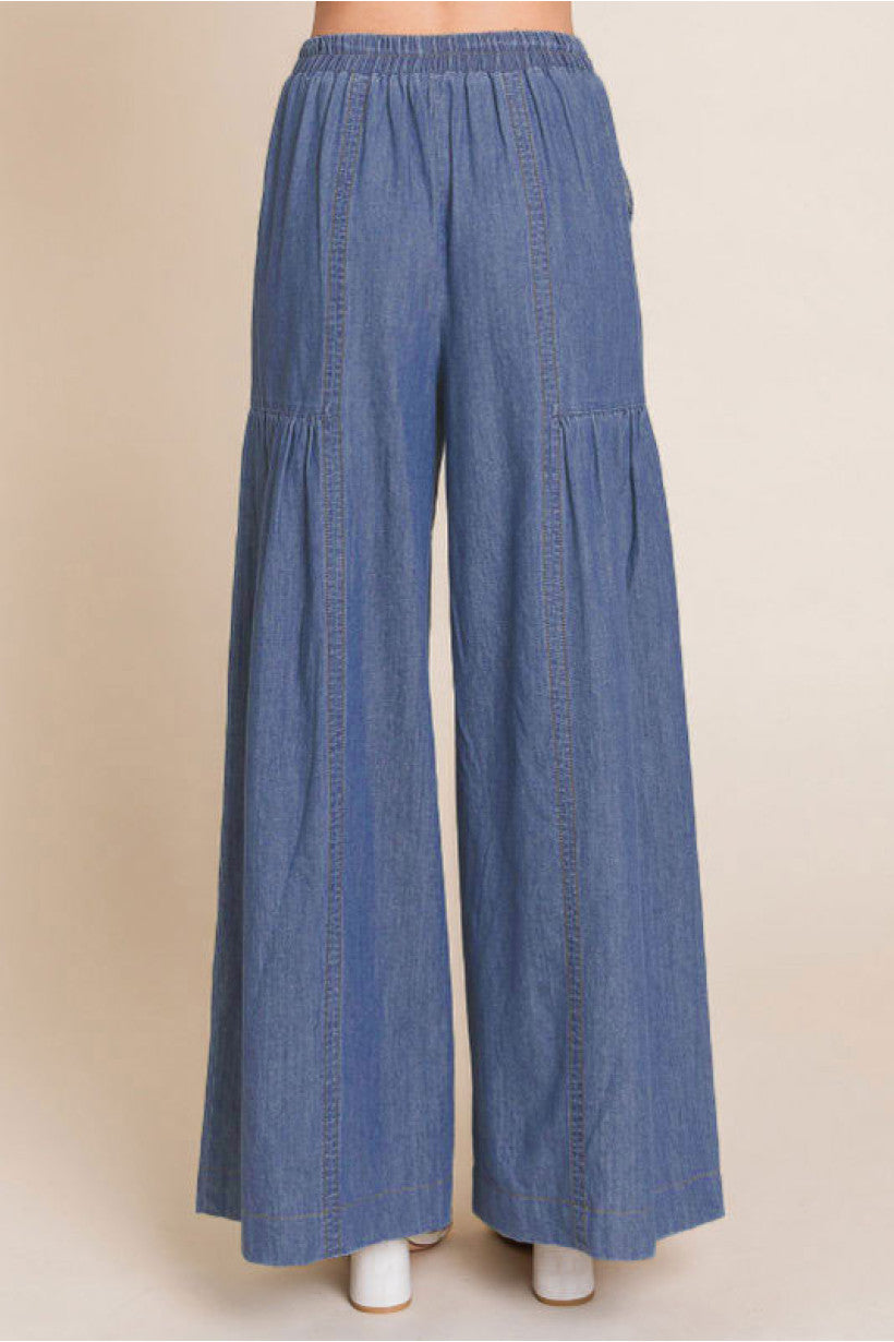 Denim Palazzo Pants w/ Stretch Back Waistline