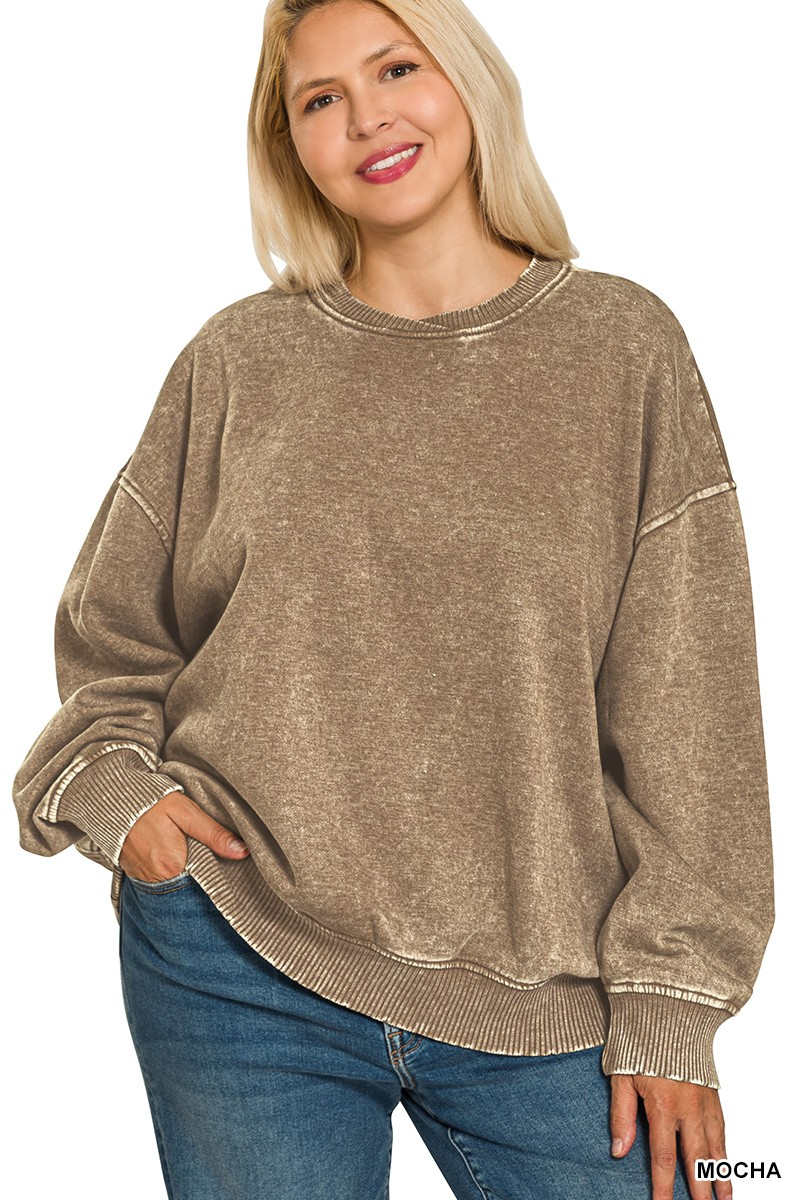 Plus Acid Washed Oversized Fleece Pull Over