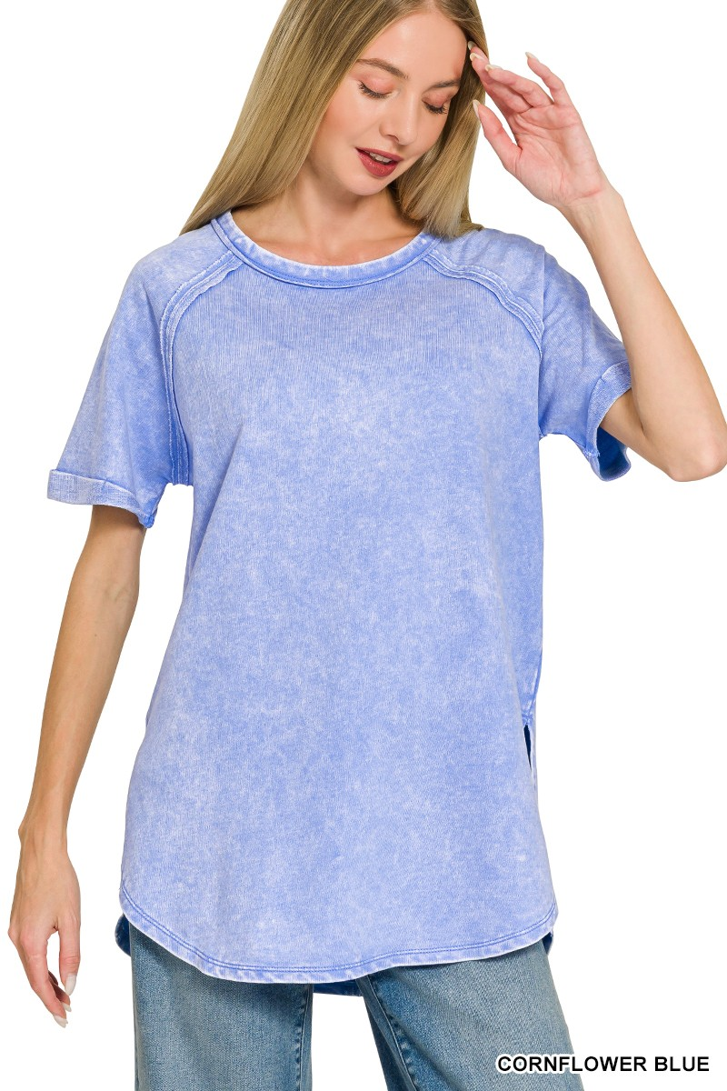 Terry Acid Wash Short Cuff Pullover