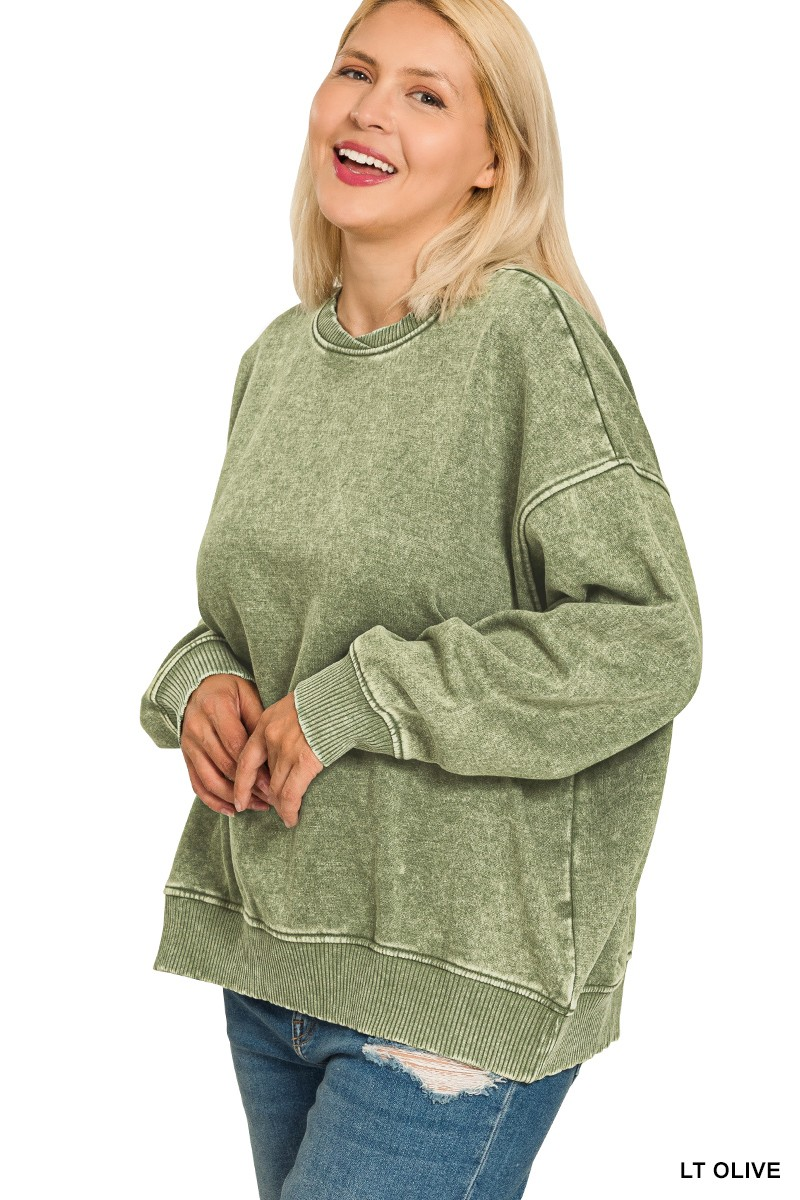 Plus Acid Washed Oversized Fleece Pull Over