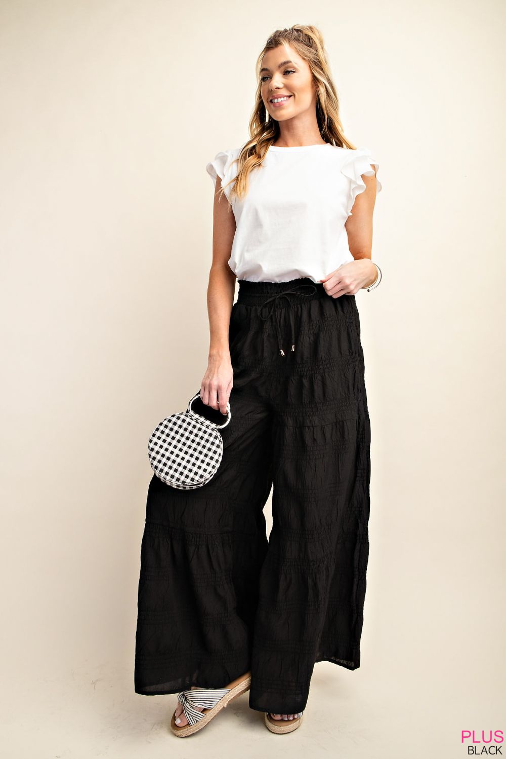 Plus Flowy Smocked waist tiered wide leg pants