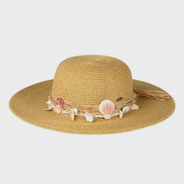 Seashell Trim Wide Brim Hat