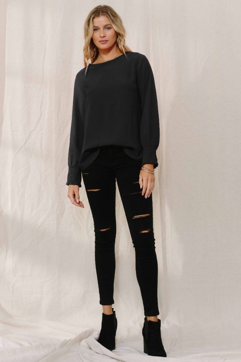Airflow Cinched Sleeve Boatneck Blouse