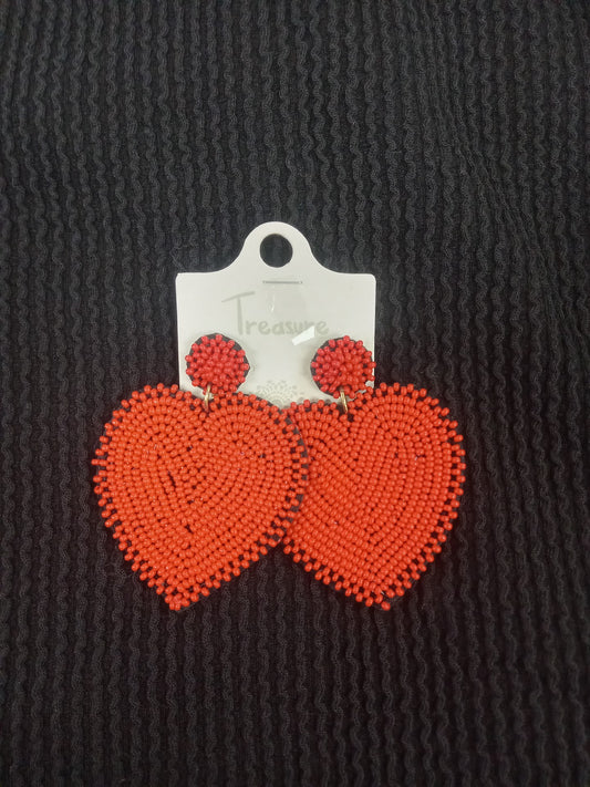 Beaded Red Heart Earrings