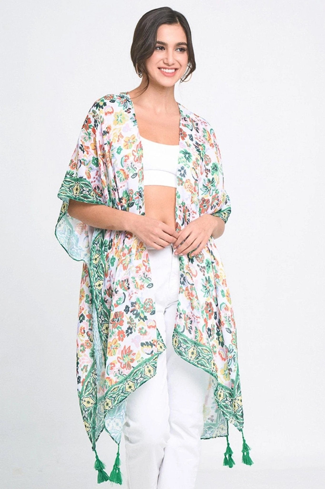 Francesca Green Floral Print Kimono