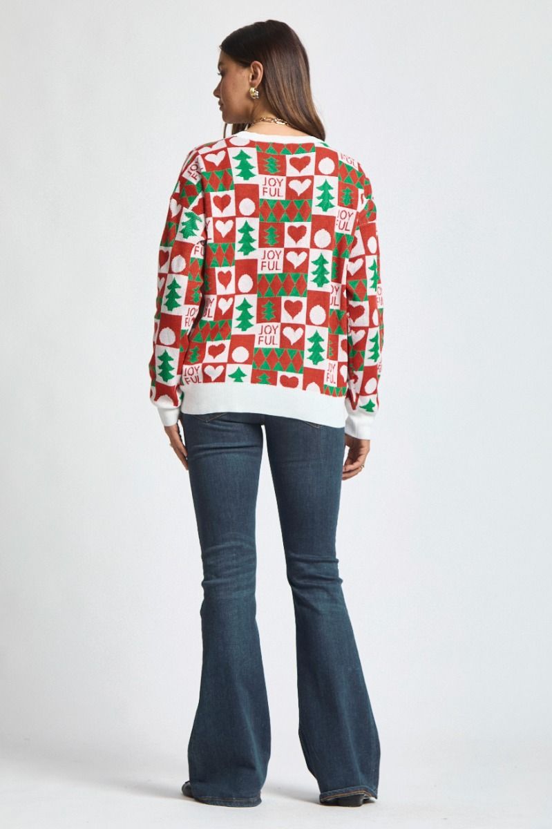 Green & Red Joyful Checkered Sweater