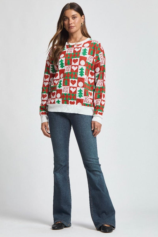 Green & Red Joyful Checkered Sweater