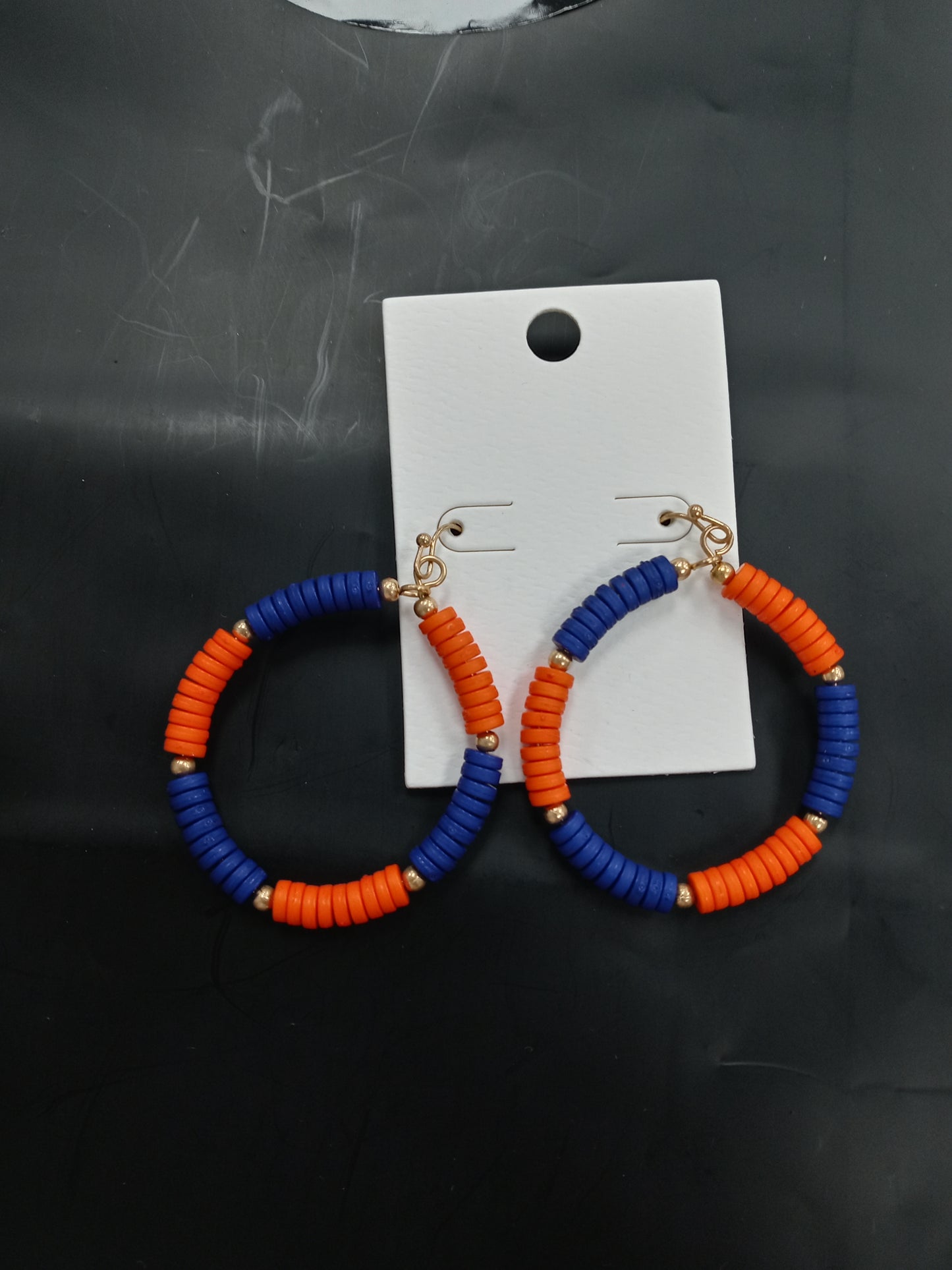 Navy & Orange Bead Circle Earring