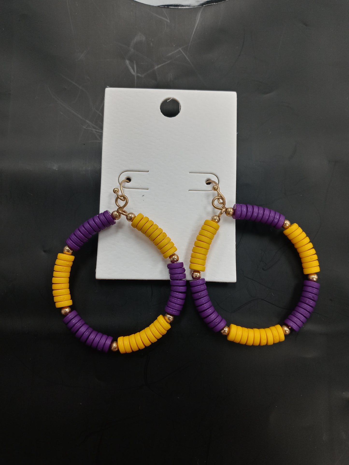 Yellow & Purple Bead Circle Earrings