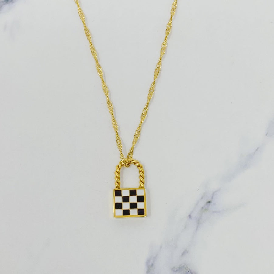 Checkered Locket Necklace