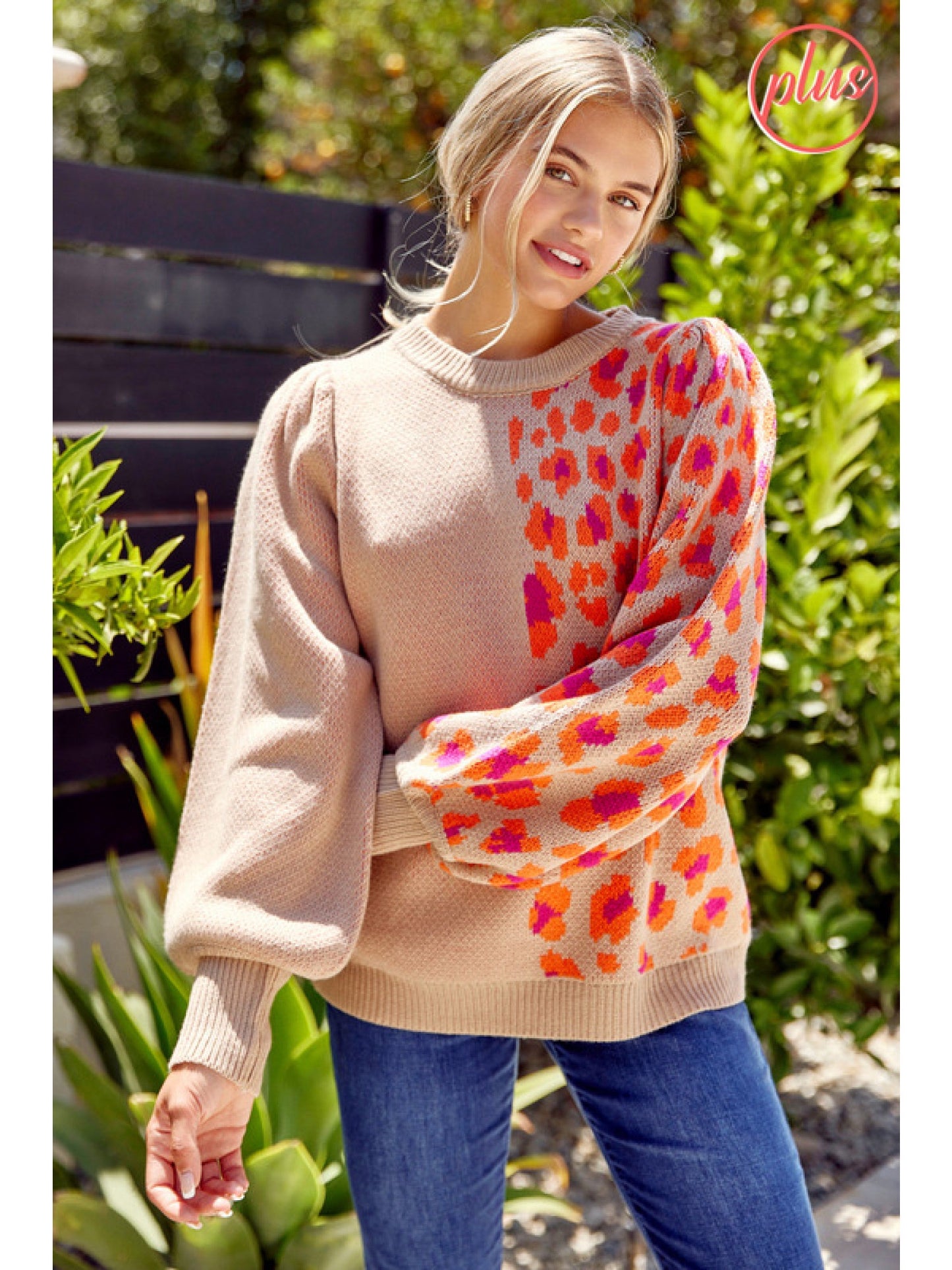 Tan Pink & Orange Leopard Sweater