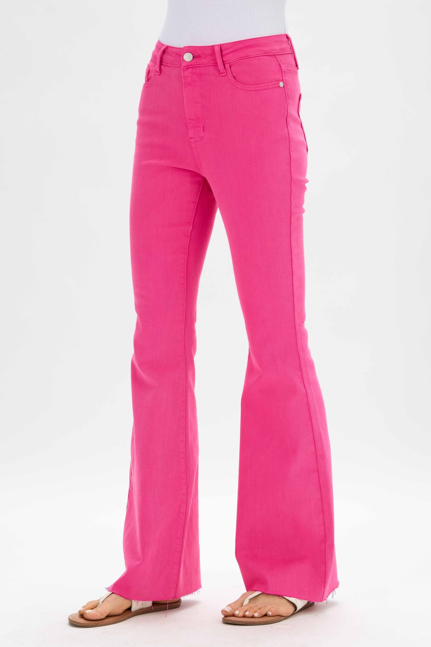 Hot Pink High-Waist Flare Jeans
