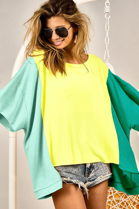 French Terry Color Block Oversized Tee