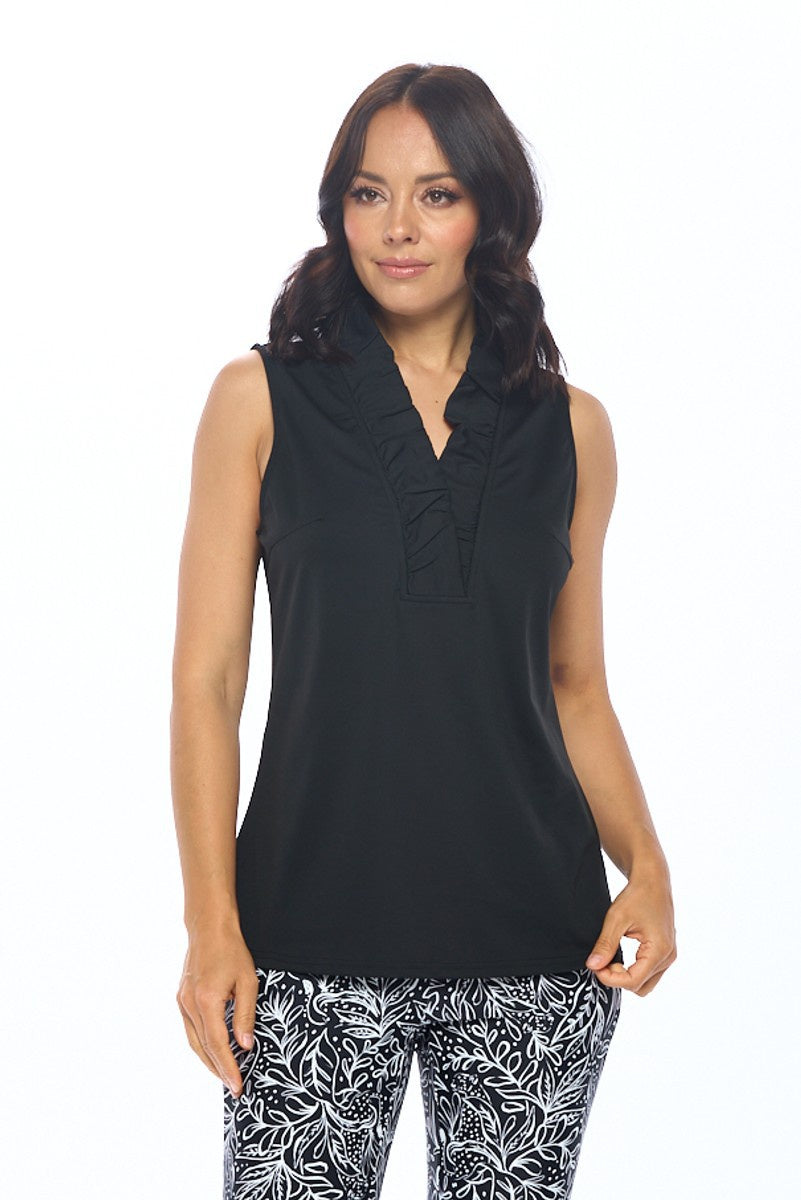 Evelyn Ruffle Neckline Sleeveless Top