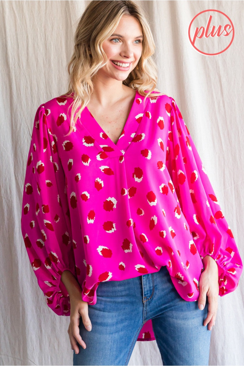 Hot Pink Leopard Print V-Neck Blouse